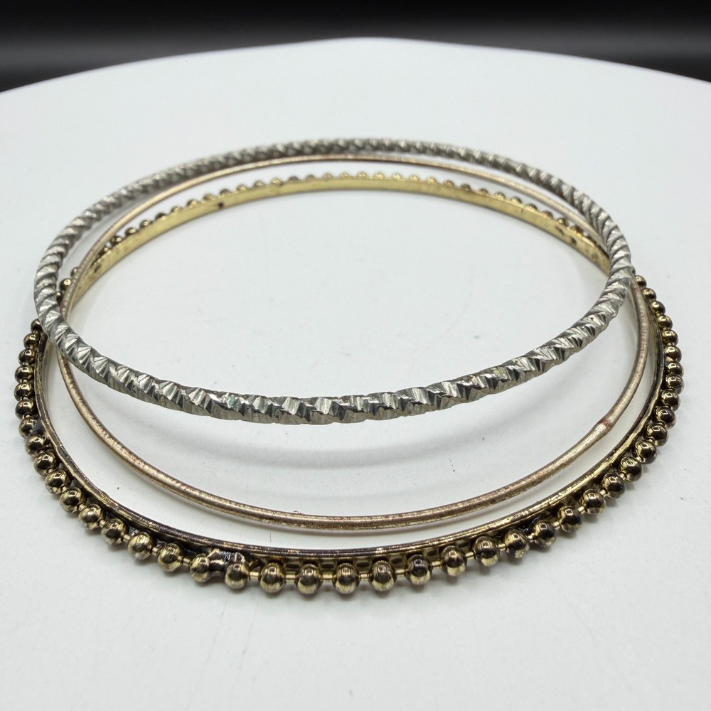 Set of 3 Mixed Metal Bangle Bracelets Gold & Silver Tone Boho Stackable Jewelry
